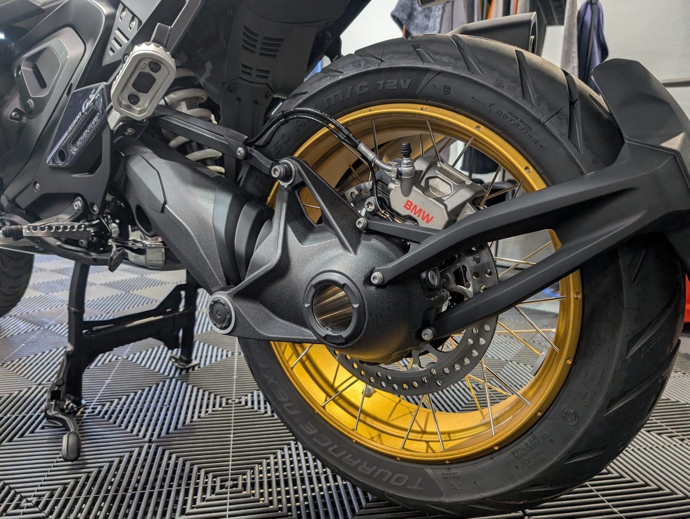 BMW R1300 GS gold spoked wheel deep cleaned and dressed